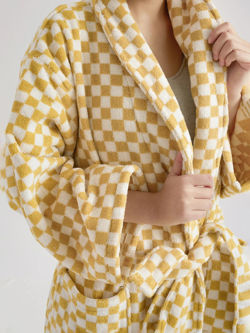 Green Polka Dot Checkerboard Cotton Robe front view