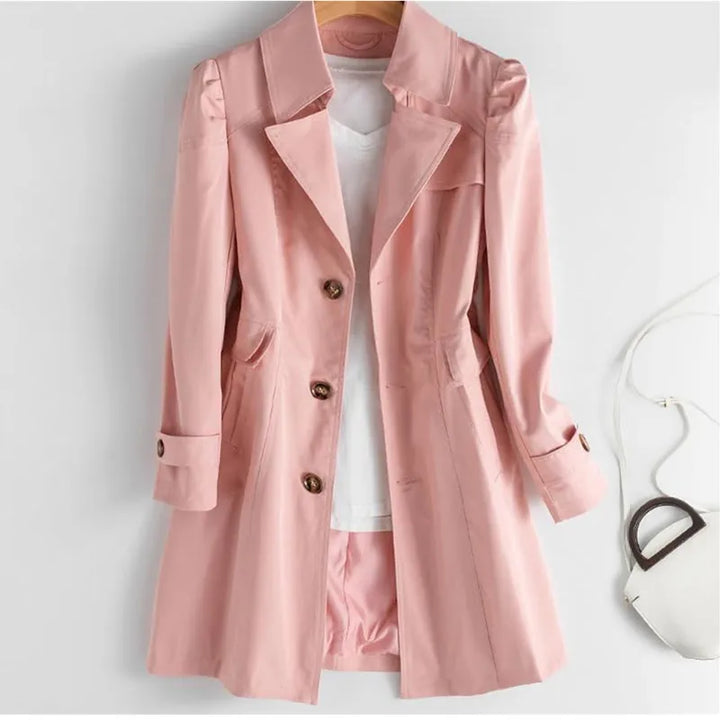 Lined Trench Coat with Slim Silhouette and Notched Lapel for Women