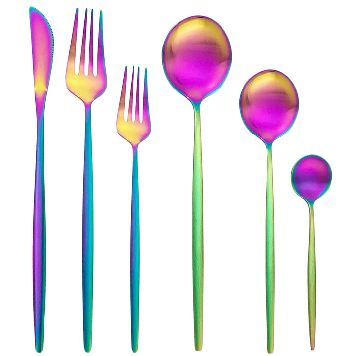 Rainbow Stainless Steel Flatware Set flat lay
