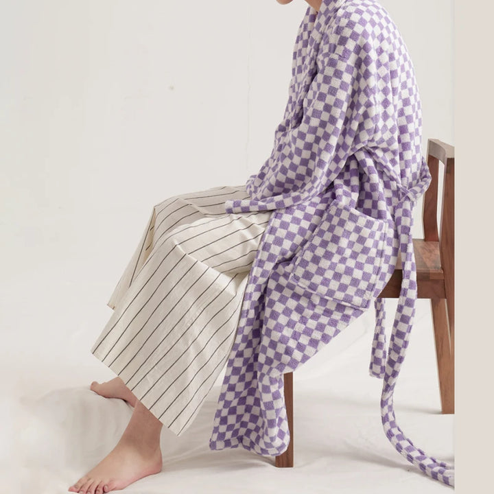 Green Polka Dot Checkerboard Cotton Robe detail view