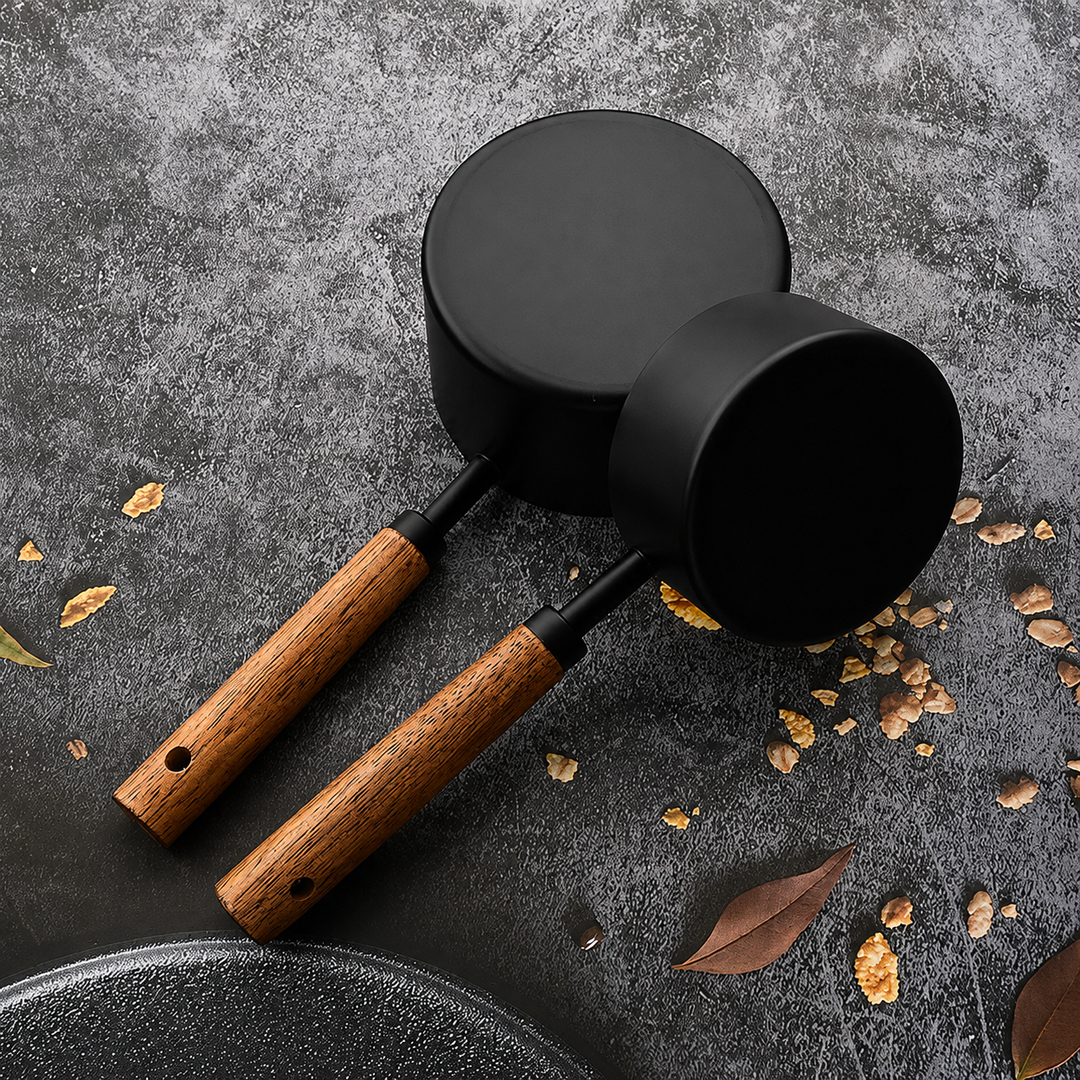 Black Wood-Handle Measuring Set spoons detail
