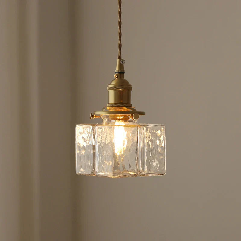 Retro Savoy Glass Pendant Light: Textured Sculptural Forms & Brass Finish for Modern Interiors
