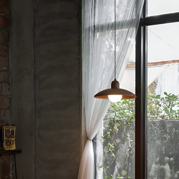 Japanese Wabi-Sabi Walnut Pendant Light: Minimalist Iron Design for Serene Spaces