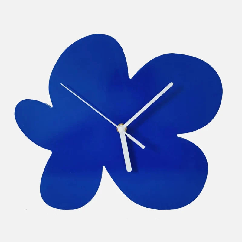 Flower-shaped Klein Blue Geometric Wall Clock on white background