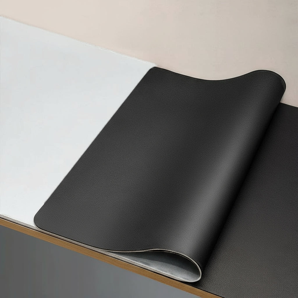 Black PU Leather Desk Mat corner detail