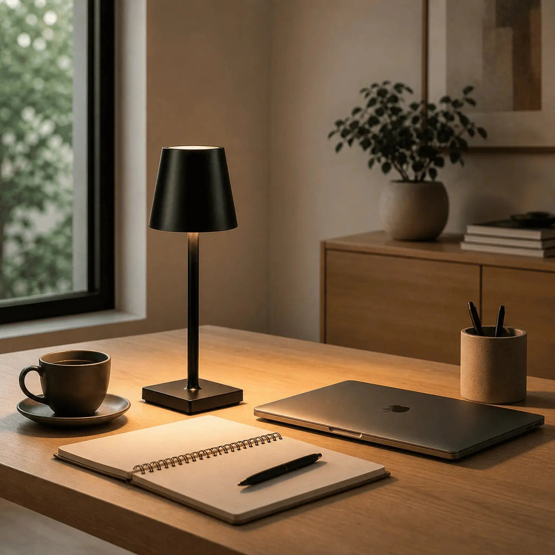 Touch Control USB Desk Lamp, illuminated on desk