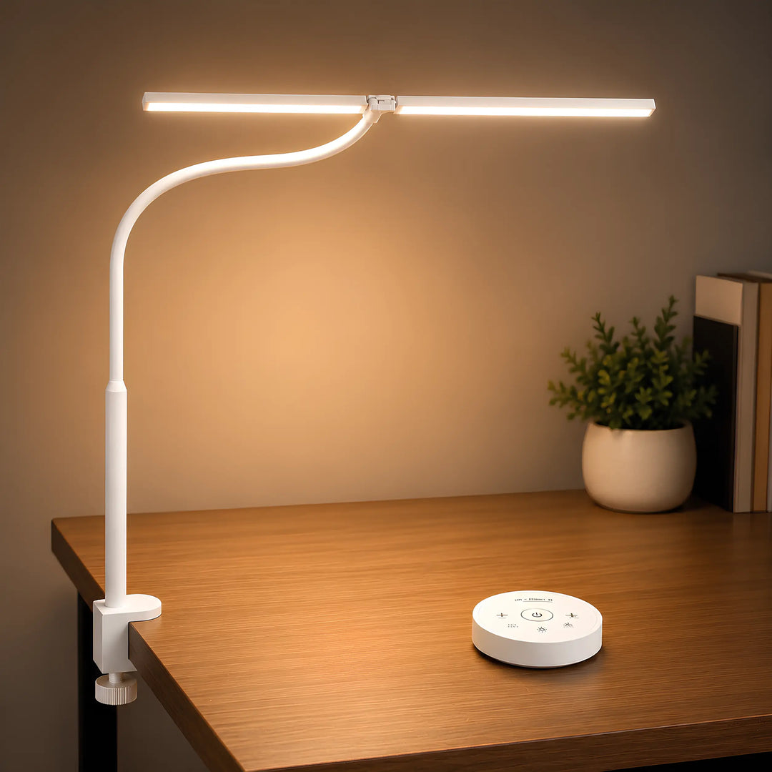 White Dual-Head LED Desk Lamp with remote