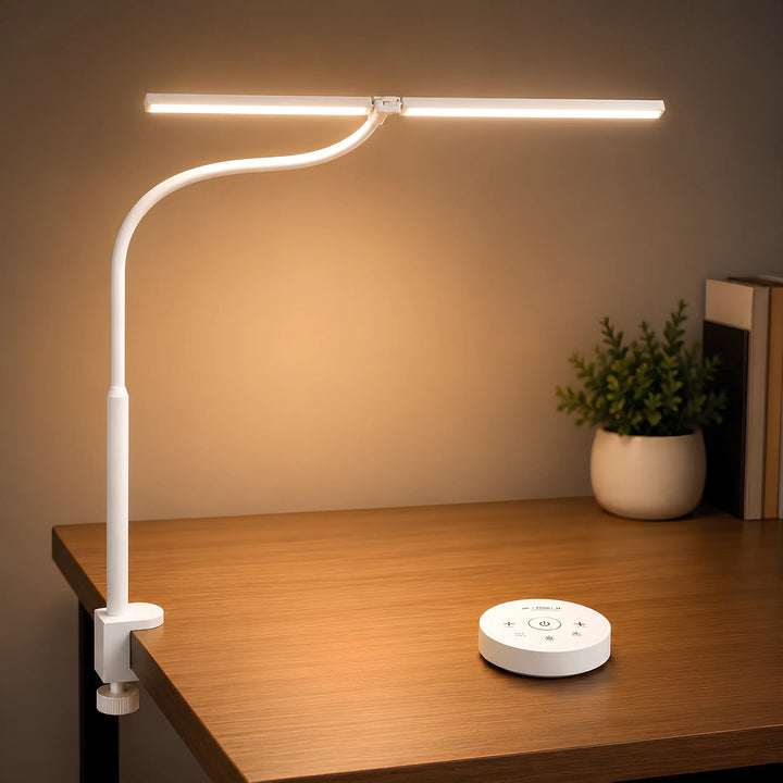 White Dual-Head LED Desk Lamp with remote