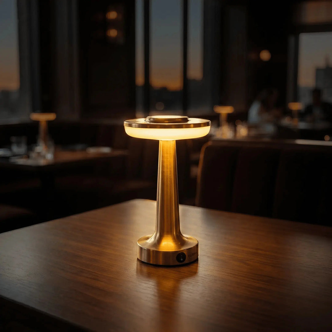 Cordless Touch Dimmer Desk Lamp glowing with warm ambient light