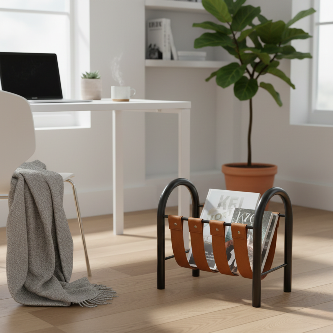 Leather Magazine Rack 1