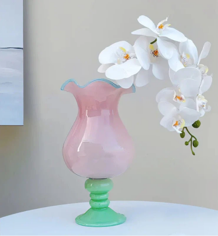 Pink Fluted Footed Colored Vase front view