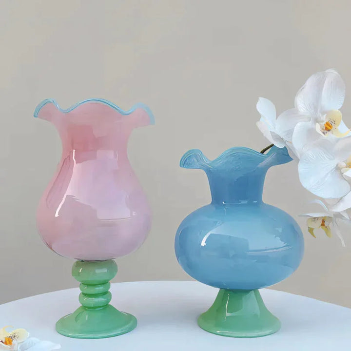 Fluted Footed Colored Vase shelf lifestyle