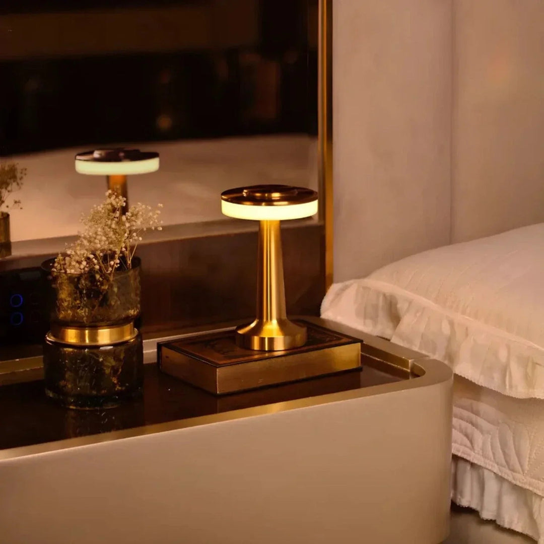 Gold Wireless Retro Table Lamp on dining table