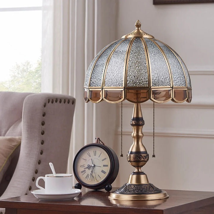 Gold Copper Frosted Glass Table Lamp, front view
