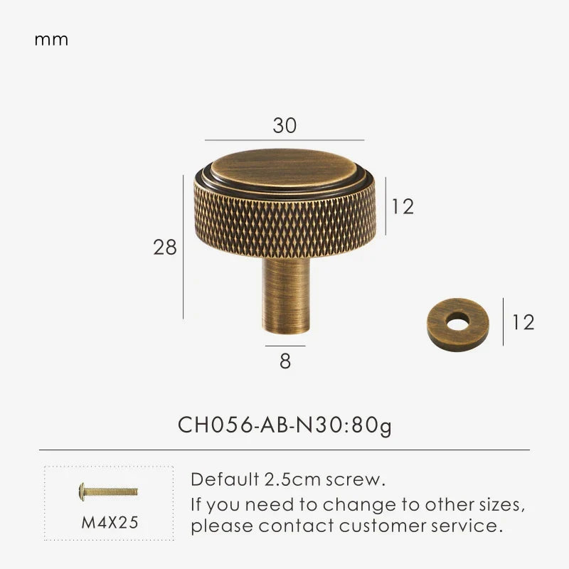 Diamond-Knurled Brass Cabinet Knob dimension diagram