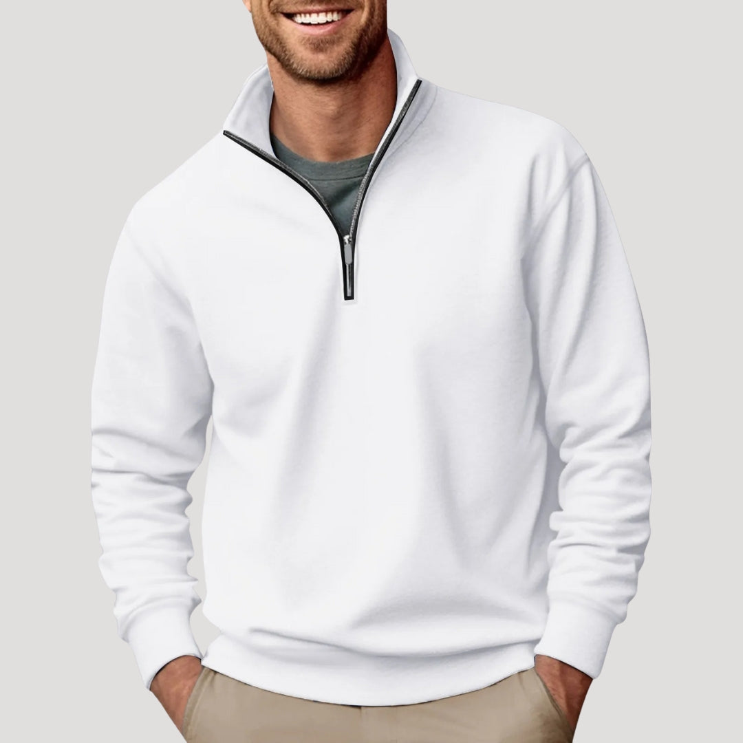 Mock-Neck Cotton Quarter-Zip Sweatshirt