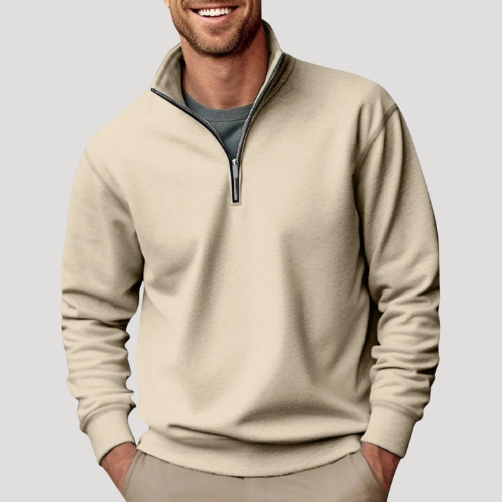 Mock-Neck Cotton Quarter-Zip Sweatshirt