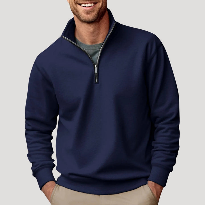 Mock-Neck Cotton Quarter-Zip Sweatshirt