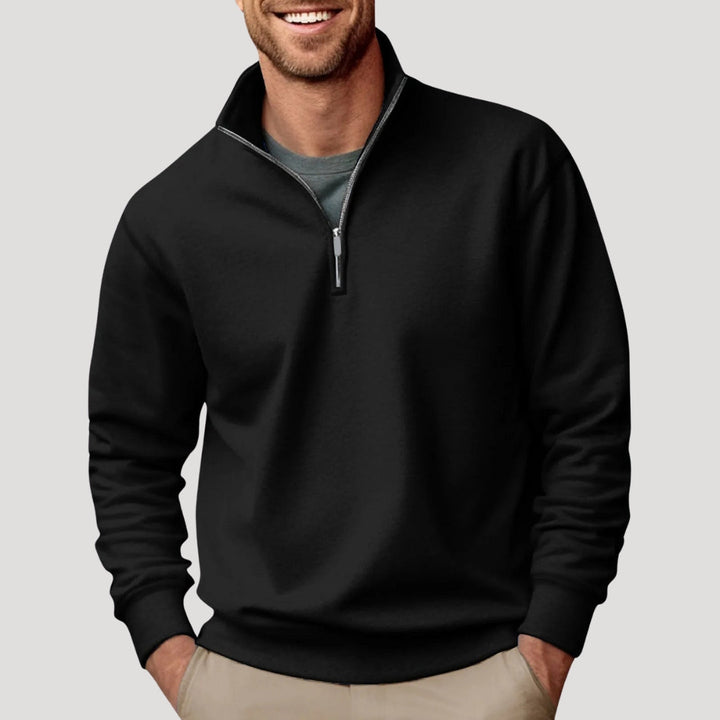 Mock-Neck Cotton Quarter-Zip Sweatshirt
