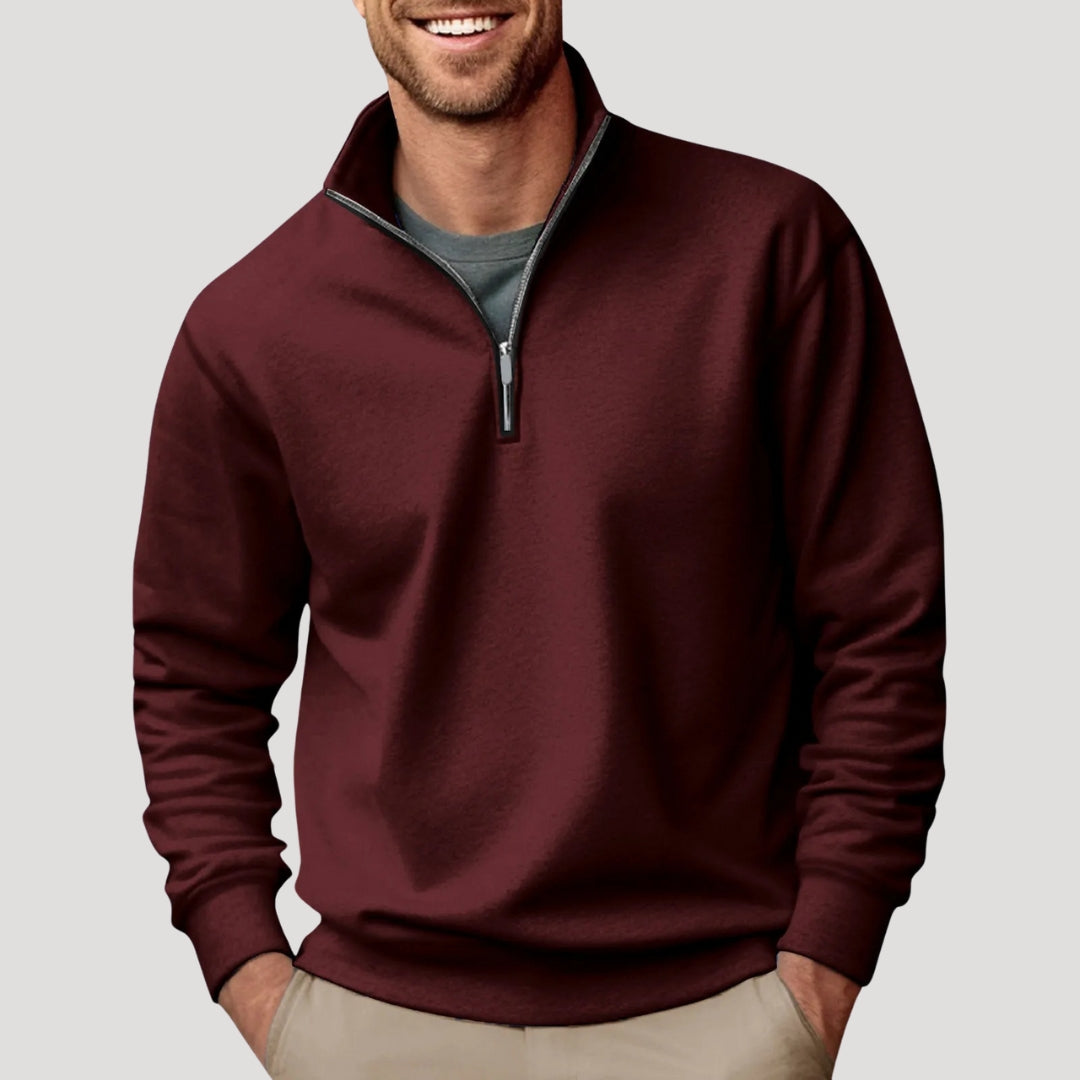 Mock-Neck Cotton Quarter-Zip Sweatshirt
