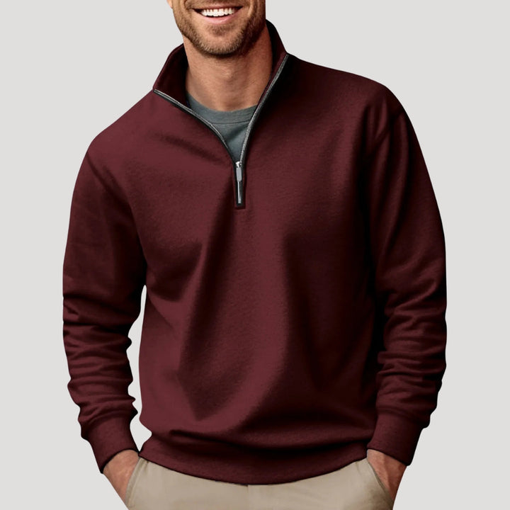 Mock-Neck Cotton Quarter-Zip Sweatshirt