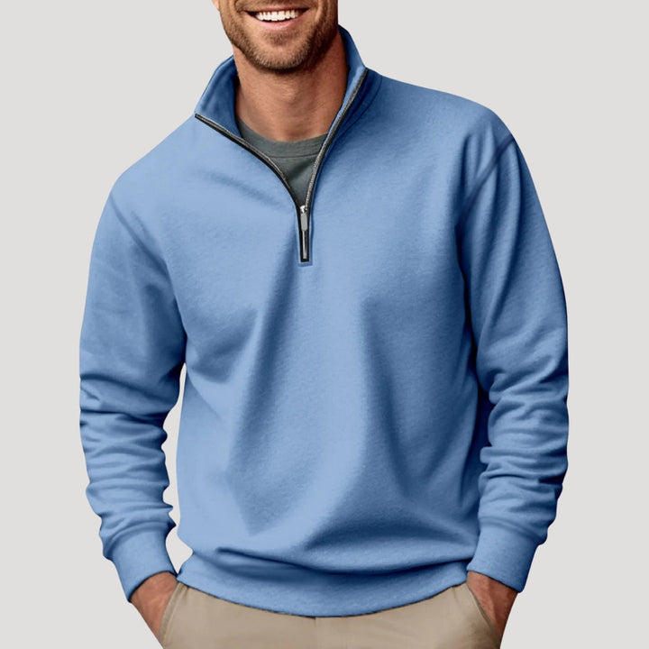 Mock-Neck Cotton Quarter-Zip Sweatshirt