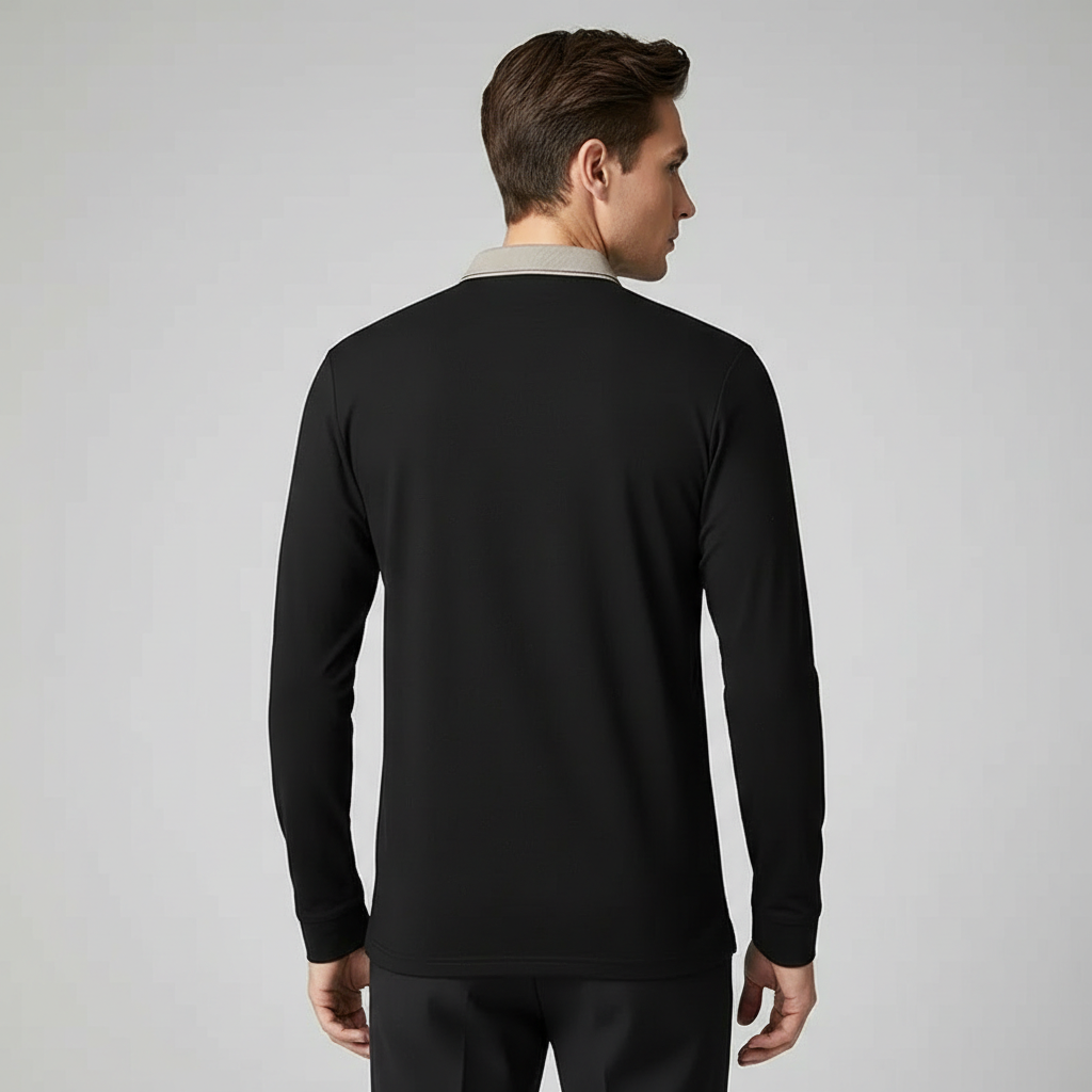Knit Long-Sleeve Polo with Contrast Collar