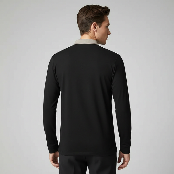 Knit Long-Sleeve Polo with Contrast Collar