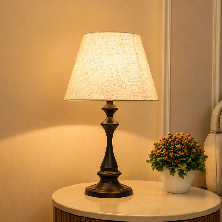 Vintage Fabric-Shade Table Lamp white variant