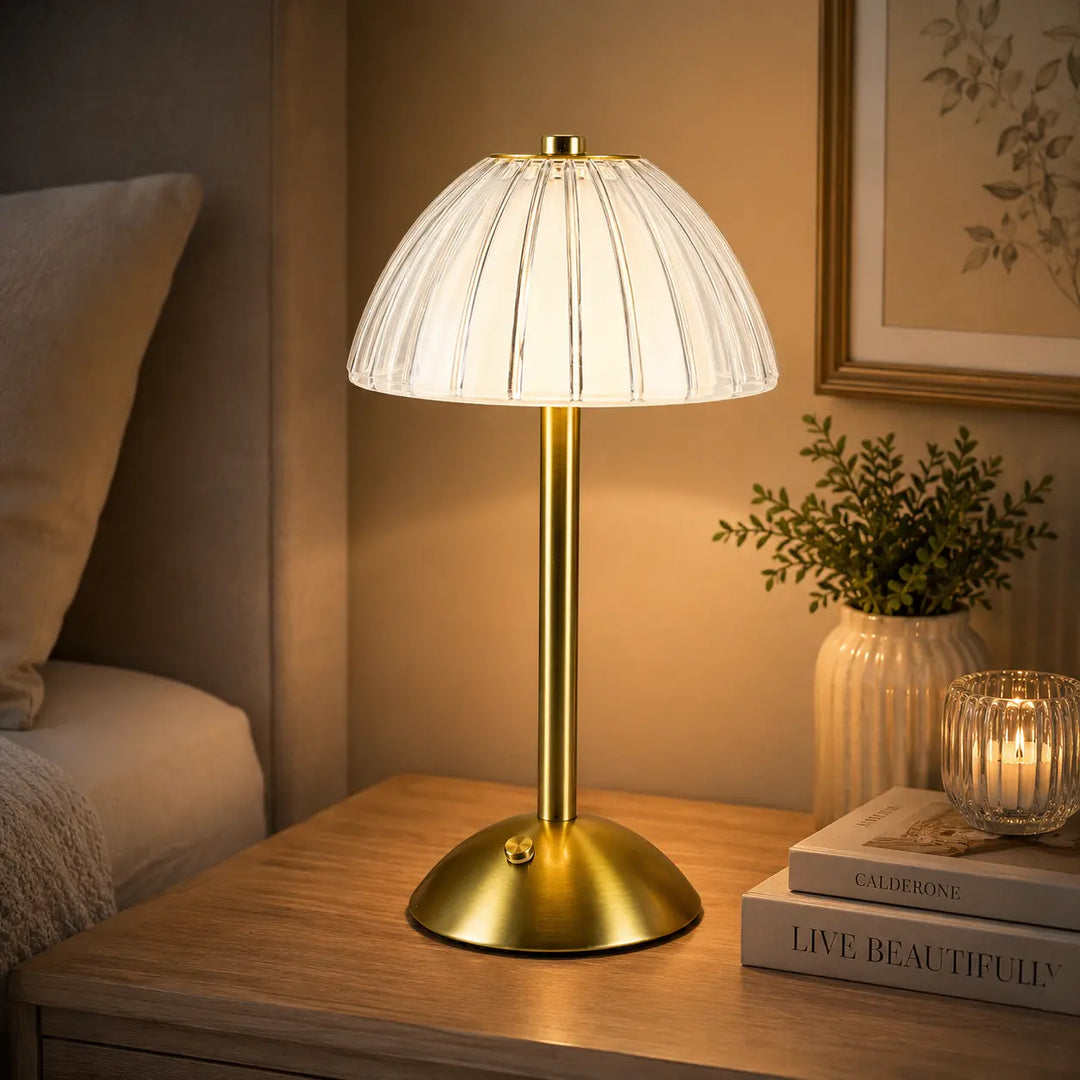 Brushed Gold Ribbed Desk Lamp alternate angle