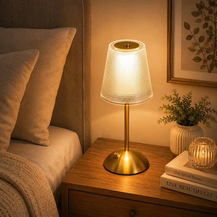 Brushed Gold Ribbed Desk Lamp lifestyle setting