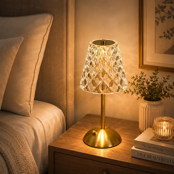 Brushed Gold Ribbed Desk Lamp side view