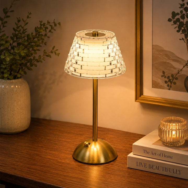 Brushed Gold Ribbed Desk Lamp front view