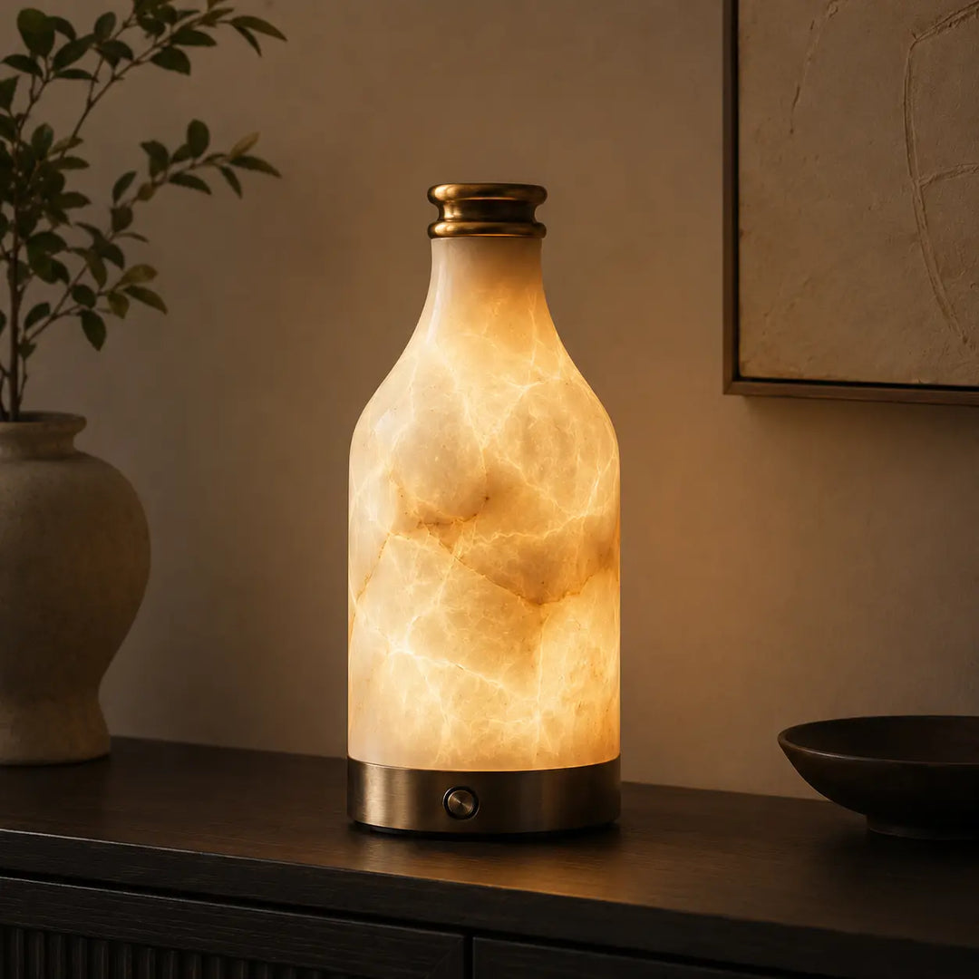 Beige Alabaster Stone Lamp lifestyle glow