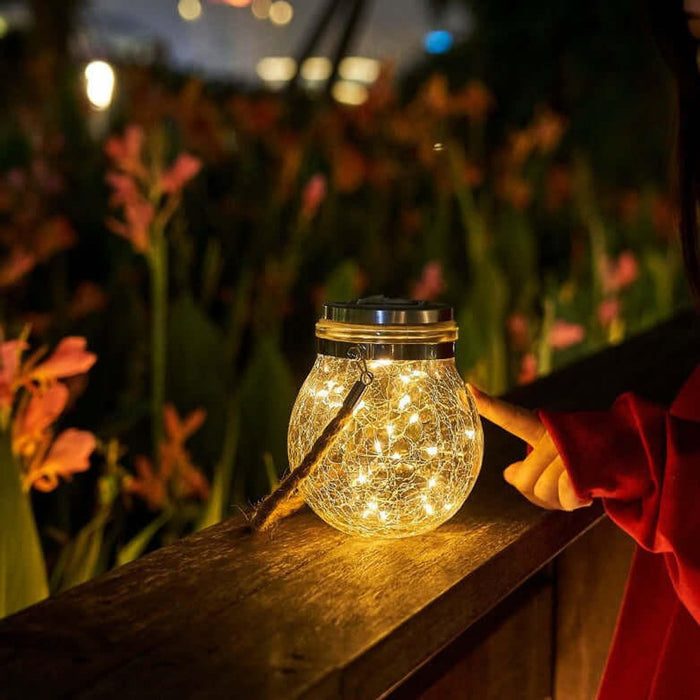 Glass Solar Lantern side angle view