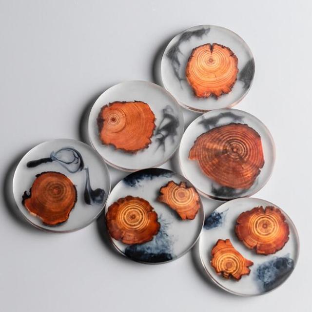 Square Pine Resin Drink Coaster front view