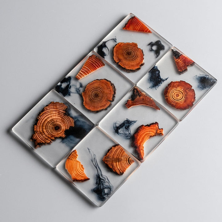 Pine Resin Drink Coaster pine chip detail