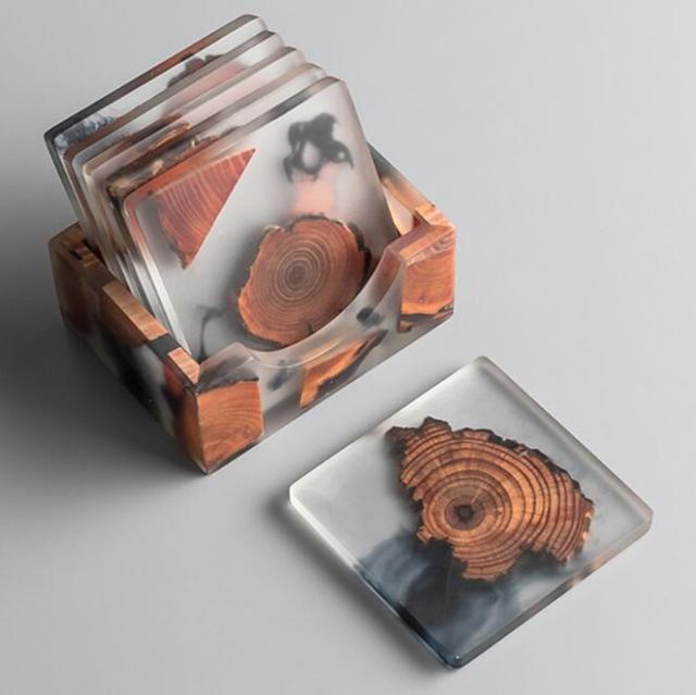 Round Pine Resin Drink Coaster stacked detail