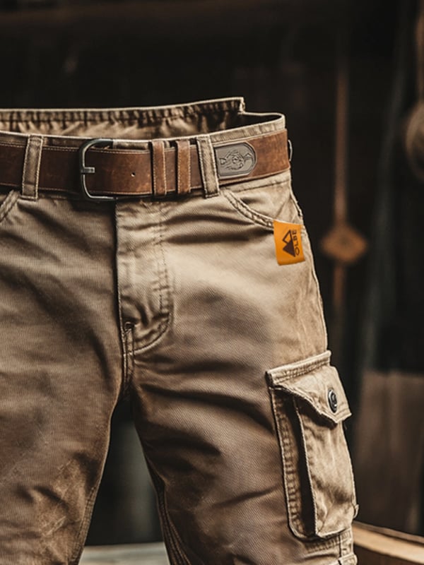Sand Beige Vintage Workwear Cargo Shorts waist detail