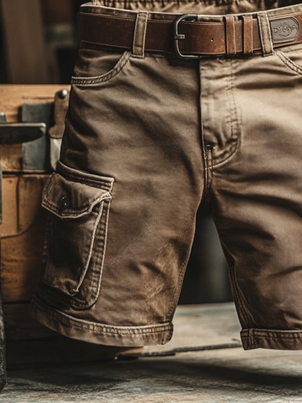 Sand Beige Vintage Workwear Cargo Shorts pocket detail