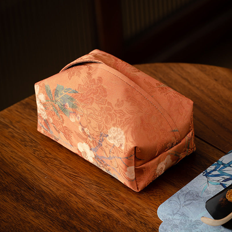 Kairi Bloom Embroidered Fabric Tissue Cover – detail view
