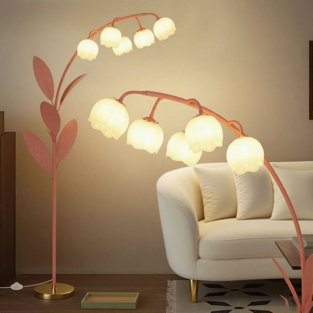 Floral Cream Floor Lamp shade and base detail
