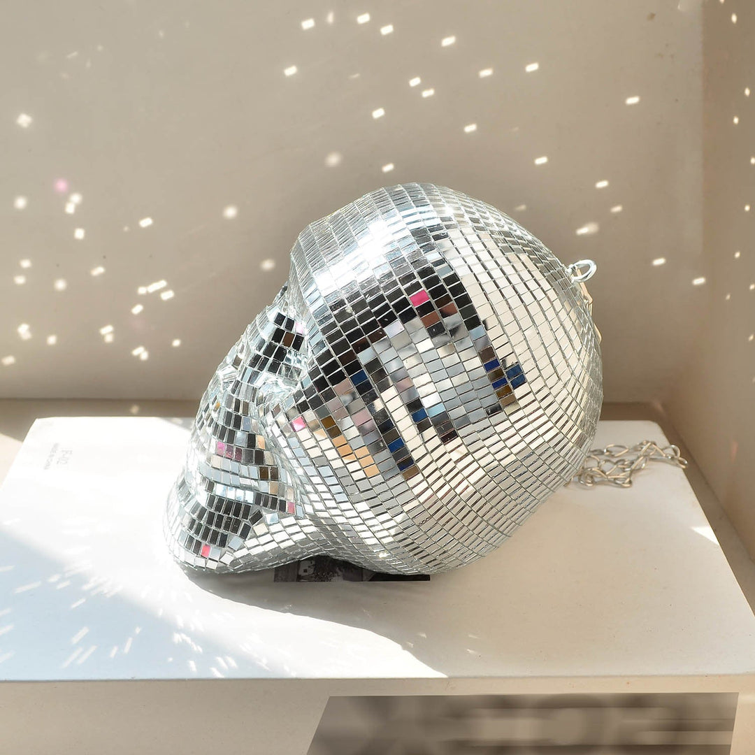Mosaic Mirror Skull Sculpture – front view
