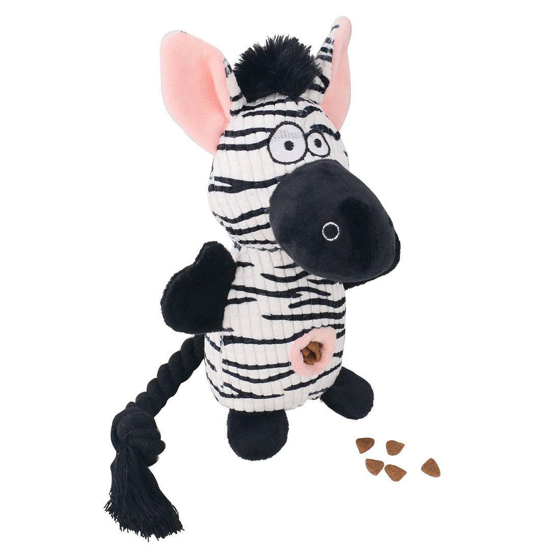 Zebra Denim Embroidered Chew Toy with rope tail