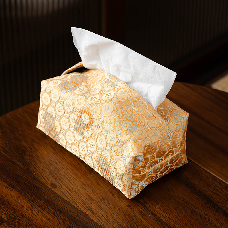 Ivory Bloom Embroidered Fabric Tissue Cover – detail view