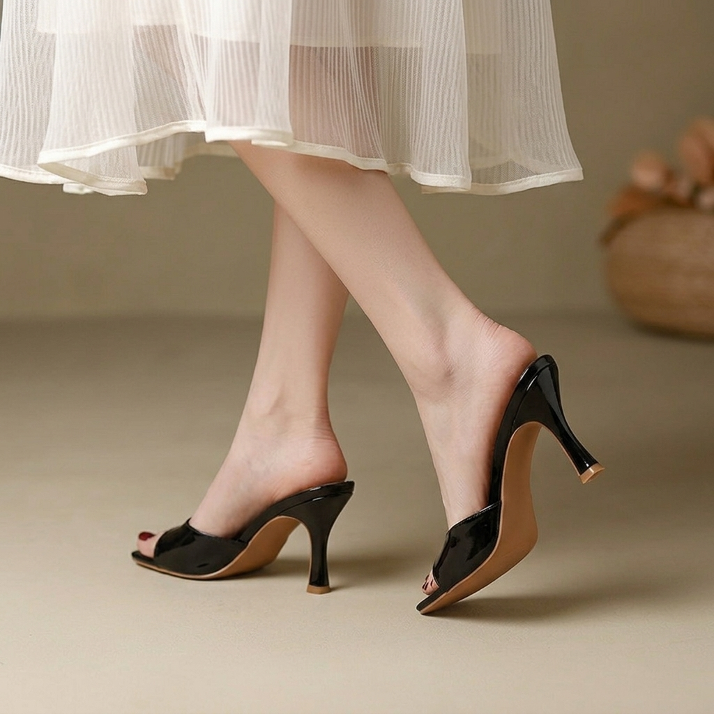Open Toe Block Heel Mules 8