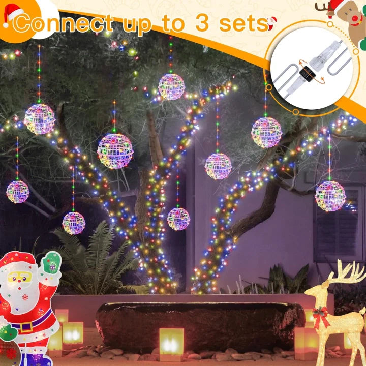 Multicolor Outdoor Ball String Lights hanging on fence