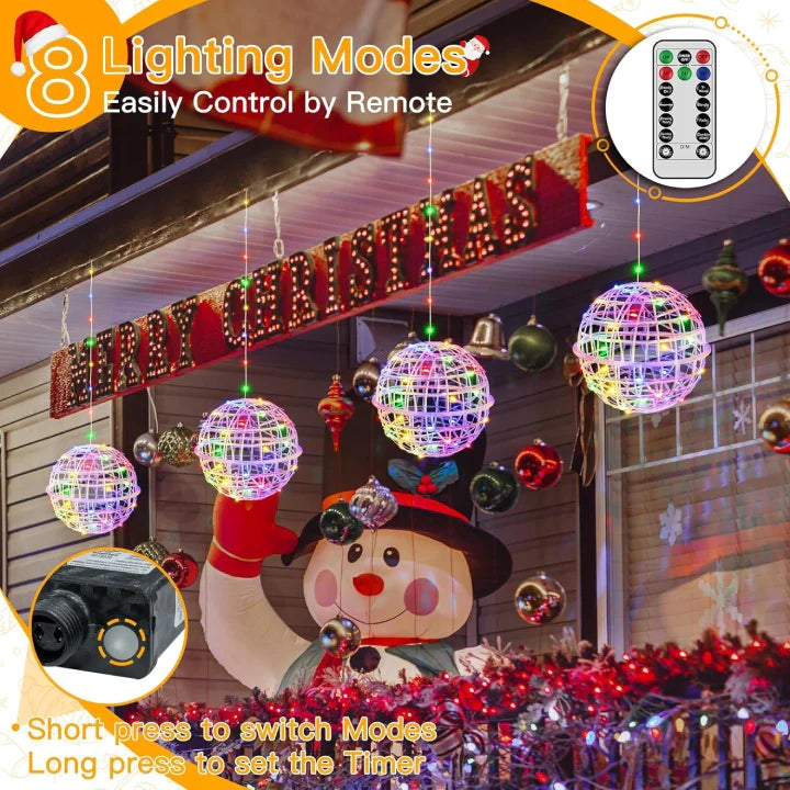 Multicolor Outdoor Ball String Lights remote control and modes