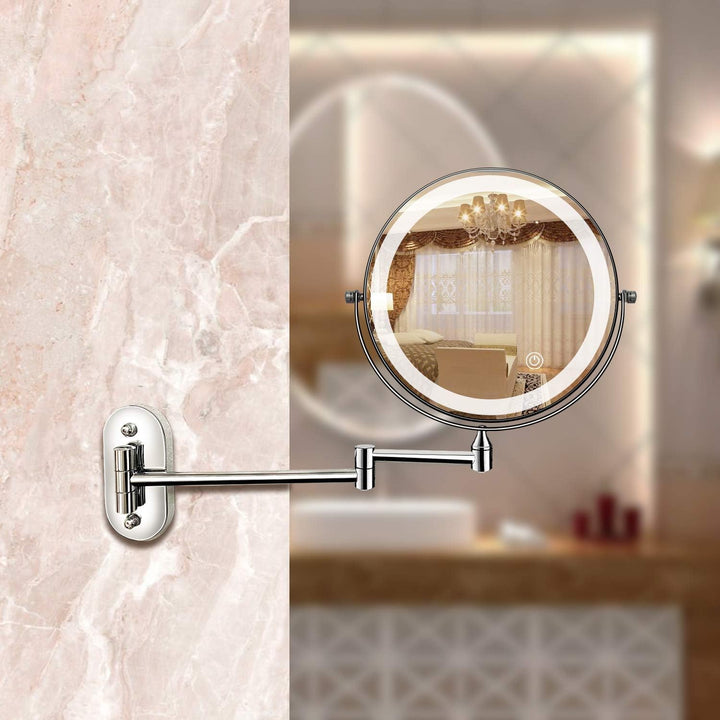 Chrome LED Magnifying Mirror lifestyle in bathroom