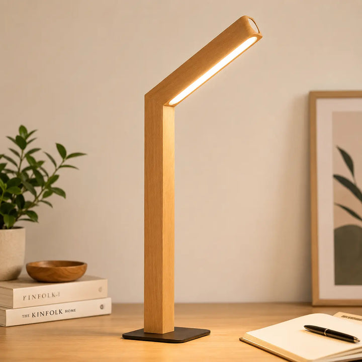 Solid Wood Touch-Control Table Lamp on desk lifestyle